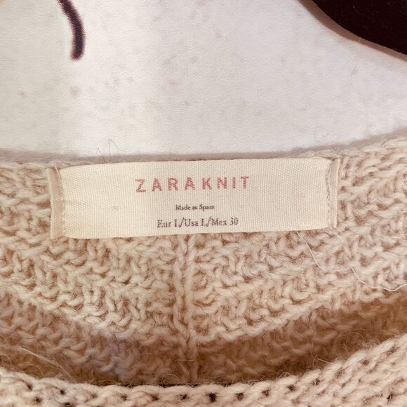 Zara Knit Sweater Dress Women’s Large Beige Marled Texture Cottagecore Knitwear - Picture 4 of 7